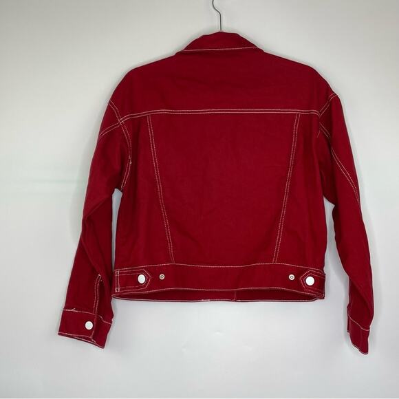 Madeline & Monroe red denim white contrast stitch jacket Small 80s - Picture 5 of 12